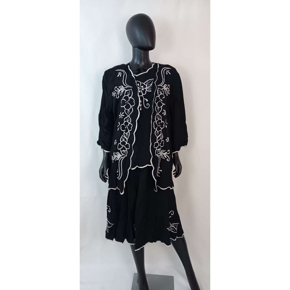 Marcia & Me & Co Womens 3 Piece Set Jacket Top Skirt Black Rayon Floral 1X
